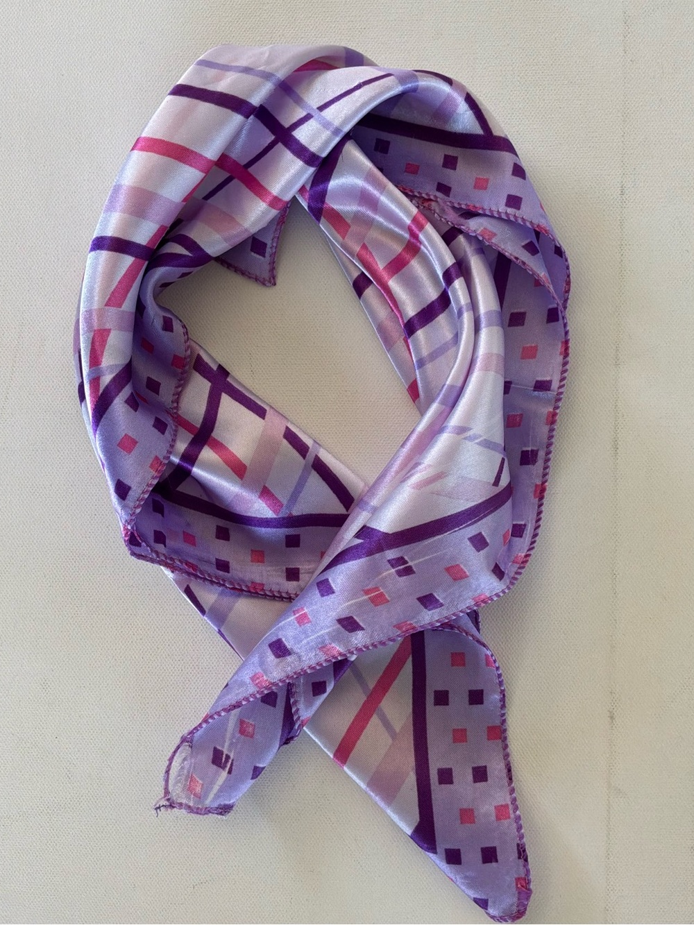 Purple Geometric Silk-Like Scarf - Women Accessories